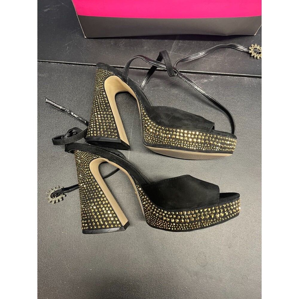 NEW Vince Camuto Women's Inna Platform Sandal Black Studded Rhinestones Sz 8.5M - Picture 5 of 7